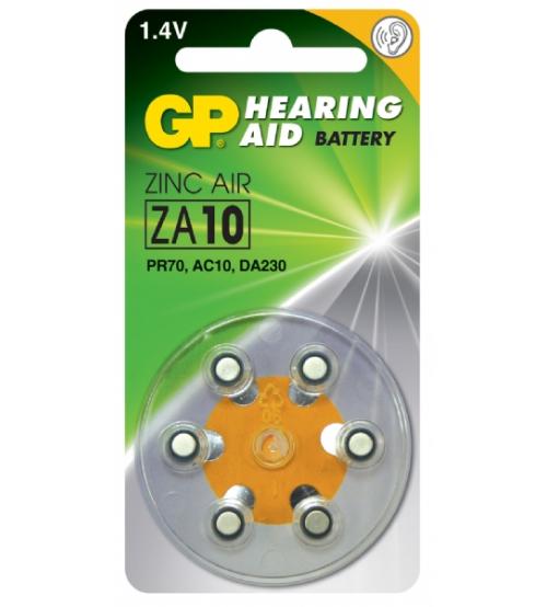 GP Batteries GPZA10-D6 1.4V Zinc Air Hearing Aid Batteries Carded 6